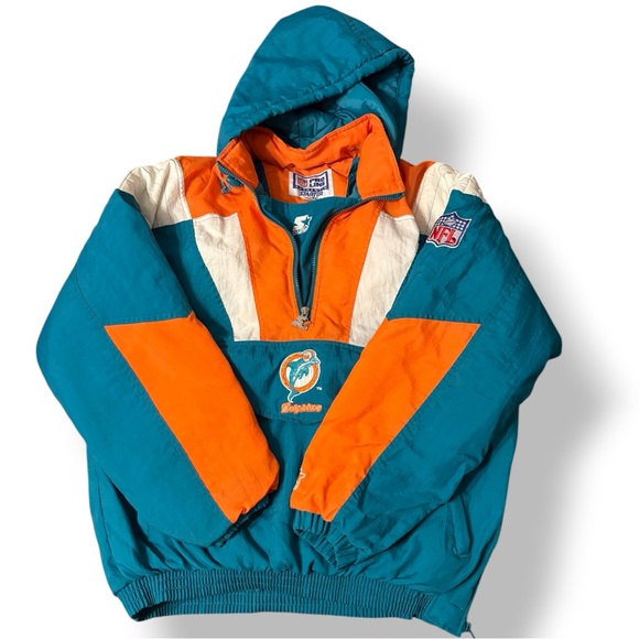 STARTER Other - Vintage 90s NFL Pro Line Miami Dolphins Quarter Zip Puffer Parka Jacket  Size L